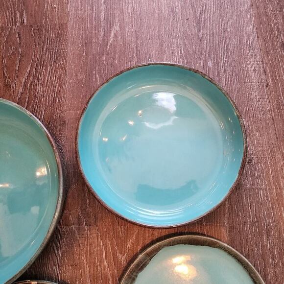 Jaska of California Cascade Ware Blue with Brown Drip Vintage 2 bowls 2 plates - Picture 7 of 13